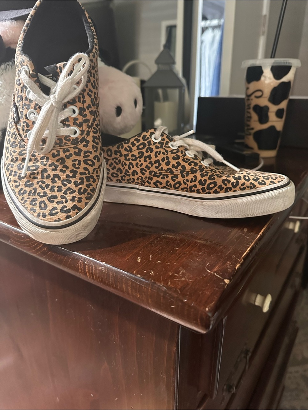 Vans Leopard Print Low-Top Sneakers in Black & Tan